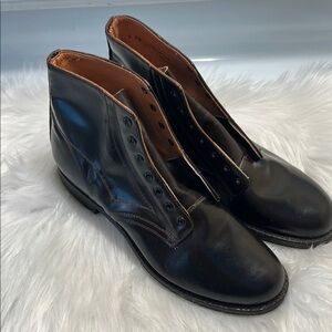 Police Black Leather Ankle Boots with Lace-Up Design. MADE IN CANADA